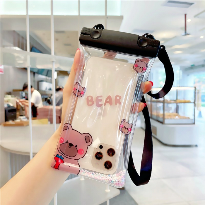 Husa subacvatica Fruity Waterproof Flippy, Snowproof, Universala, Impermeabila, cu Snur, pentru telefon sau documente, Berry Bear, Negru [3]