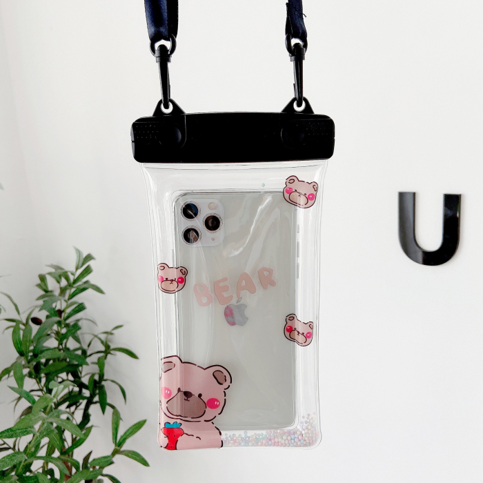 Husa subacvatica Fruity Waterproof Flippy, Snowproof, Universala, Impermeabila, cu Snur, pentru telefon sau documente, Berry Bear, Negru [5]