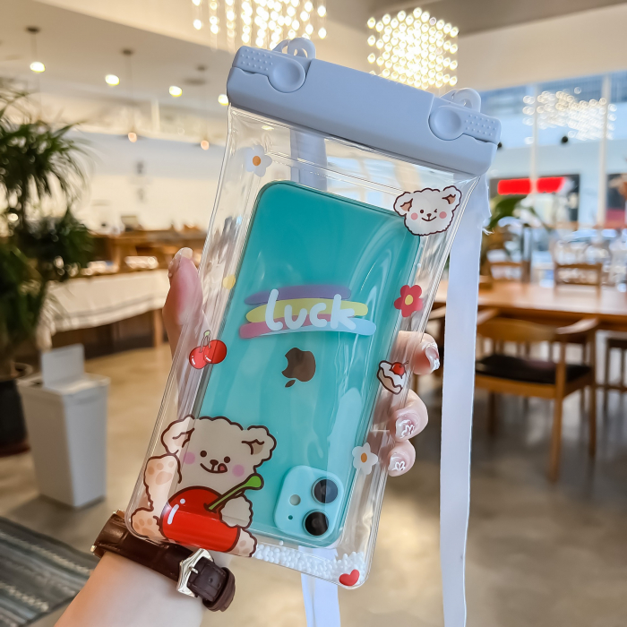 Husa subacvatica Fruity Waterproof Flippy, Snowproof, Universala, Impermeabila, cu Snur, pentru telefon sau documente, Cherry Bear, Alb [2]