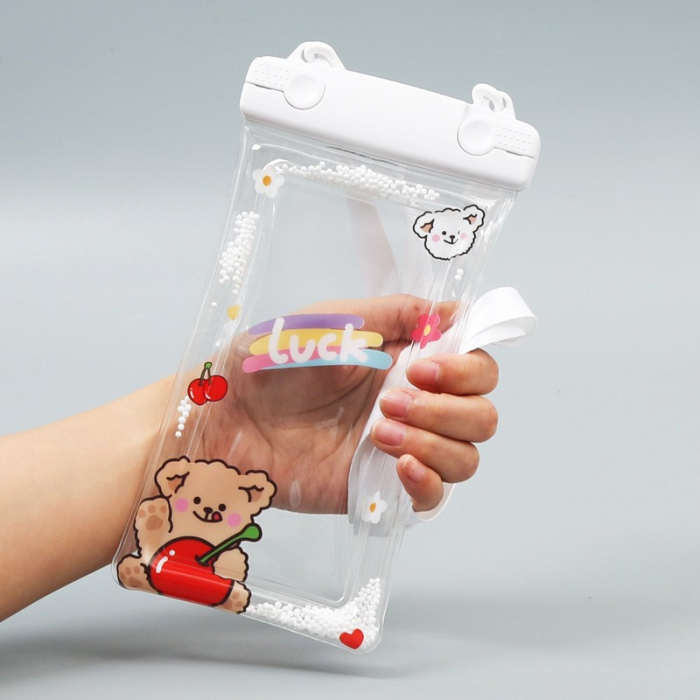 Husa subacvatica Fruity Waterproof Flippy, Snowproof, Universala, Impermeabila, cu Snur, pentru telefon sau documente, Cherry Bear, Alb [4]