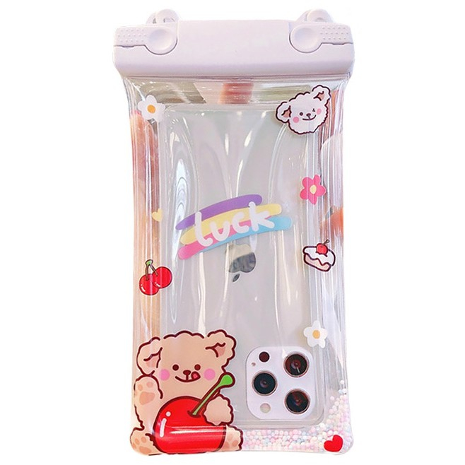 Husa subacvatica Fruity Waterproof Flippy, Snowproof, Universala, Impermeabila, cu Snur, pentru telefon sau documente, Cherry Bear, Alb [1]