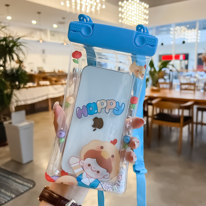 Husa subacvatica Fruity Waterproof Flippy, Snowproof, Universala, Impermeabila, cu Snur, pentru telefon sau documente, Happy Boy, Bleu [2]
