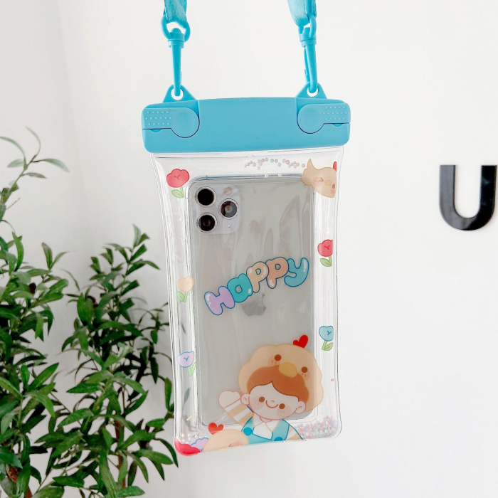 Husa subacvatica Fruity Waterproof Flippy, Snowproof, Universala, Impermeabila, cu Snur, pentru telefon sau documente, Happy Boy, Bleu [7]