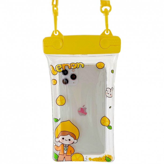 Husa subacvatica Fruity Waterproof Flippy, Snowproof, Universala, Impermeabila, cu Snur, pentru telefon sau documente, Lemon Boy, Galben [1]