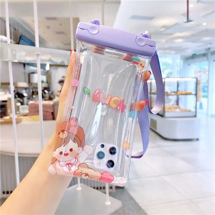 Husa subacvatica Fruity Waterproof Flippy, Snowproof, Universala, Impermeabila, cu Snur, pentru telefon sau documente, Lucky Girl, Mov [3]