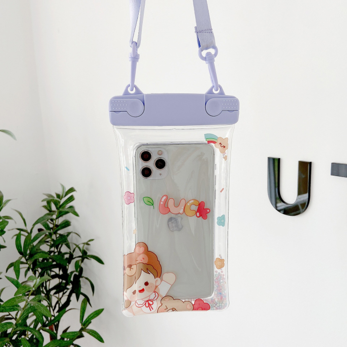 Husa subacvatica Fruity Waterproof Flippy, Snowproof, Universala, Impermeabila, cu Snur, pentru telefon sau documente, Lucky Girl, Mov [4]