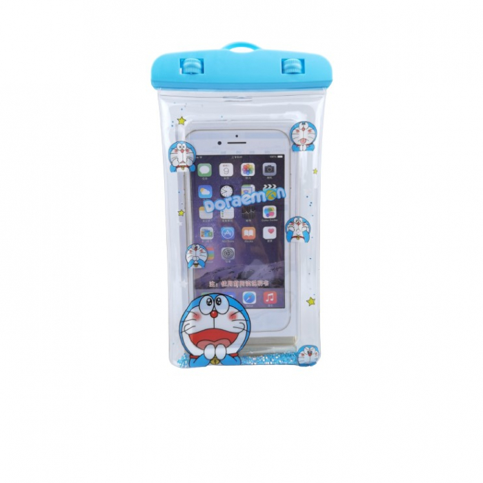 Husa subacvatica Glitter Kids Waterproof Flippy, Snowproof, Universala, cu Snur, pentru telefon sau documente, Cat, Bleu [1]