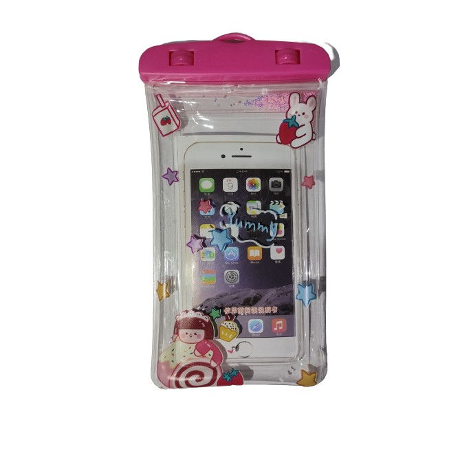Husa subacvatica Glitter Kids Waterproof Flippy, Snowproof, Universala, cu Snur, pentru telefon sau documente, Sweet Girl, Roz [1]