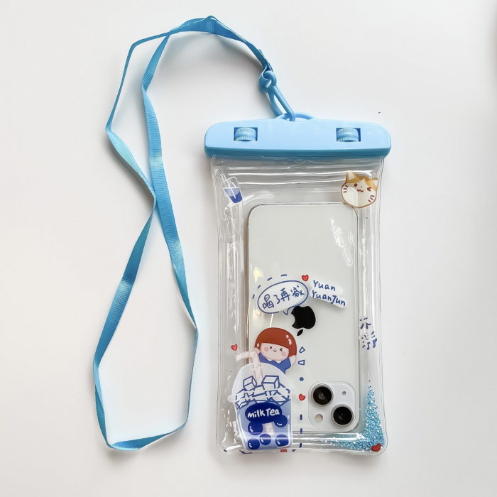 Husa subacvatica Glitter Kids Waterproof Flippy, Snowproof, Universala, cu Snur, pentru telefon sau documente, Tea Girl, Albastru [2]