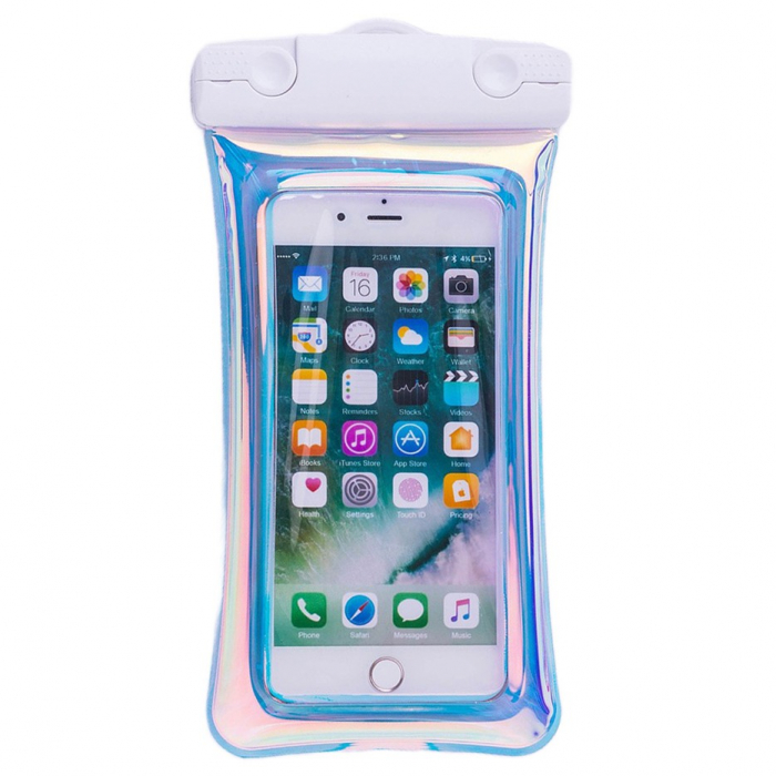 Husa subacvatica Holografica Waterproof Flippy, Snowproof, Universala, Impermeabila, cu Snur, pentru telefon sau documente, Alb [1]