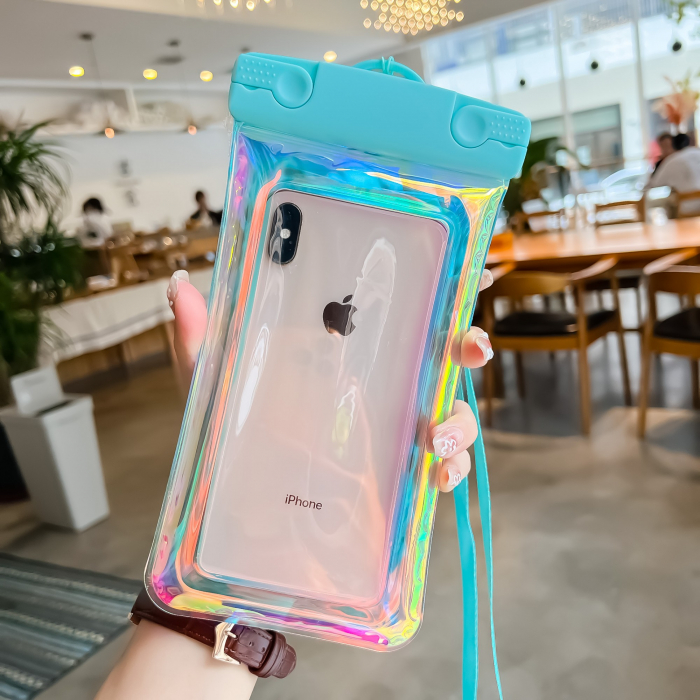 Husa subacvatica Holografica Waterproof Flippy, Snowproof, Universala, Impermeabila, cu Snur, pentru telefon sau documente, Bleu [2]
