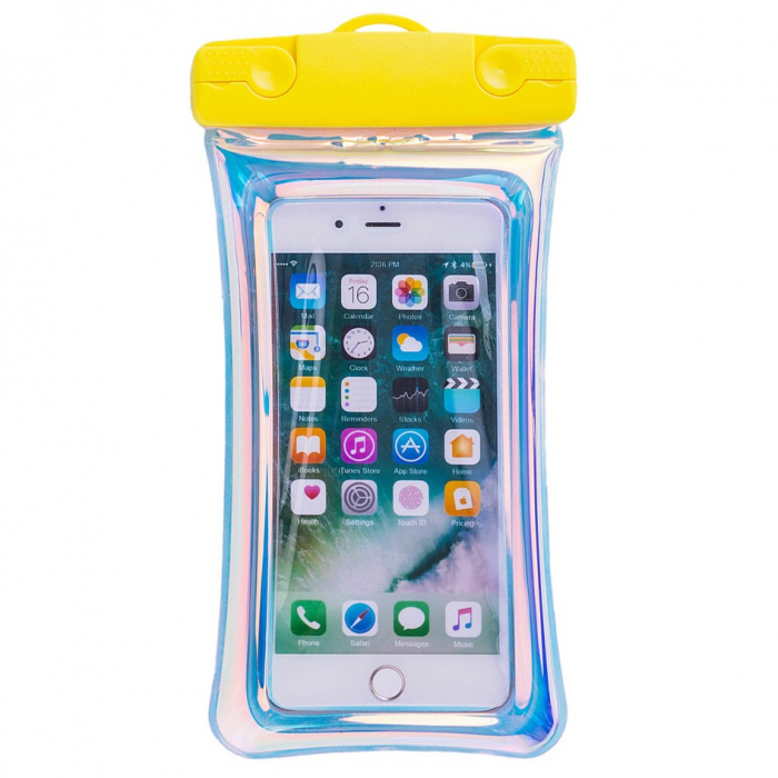Husa subacvatica Holografica Waterproof Flippy, Snowproof, Universala, Impermeabila, cu Snur, pentru telefon sau documente, Galben [1]