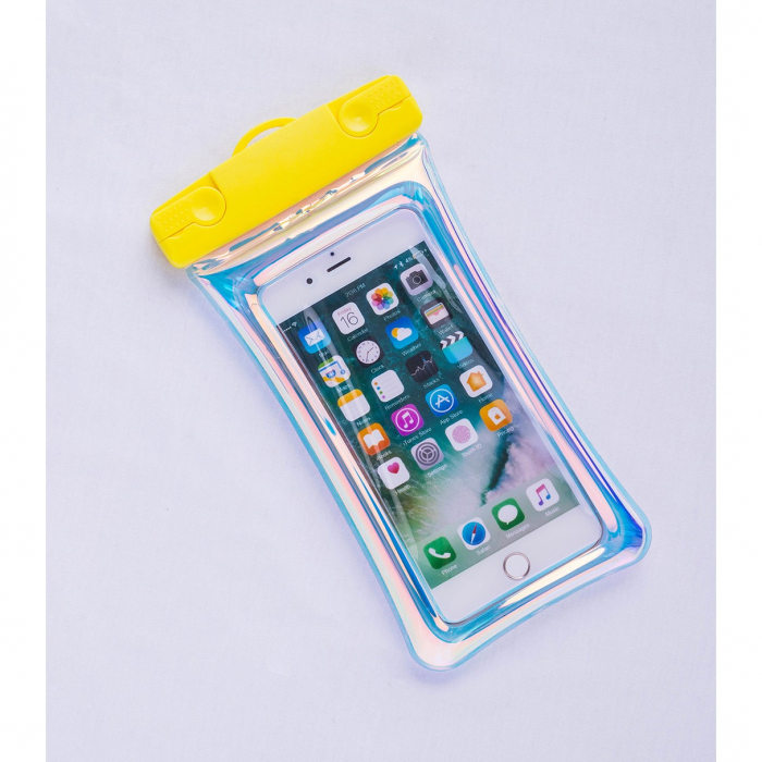 Husa subacvatica Holografica Waterproof Flippy, Snowproof, Universala, Impermeabila, cu Snur, pentru telefon sau documente, Galben [4]