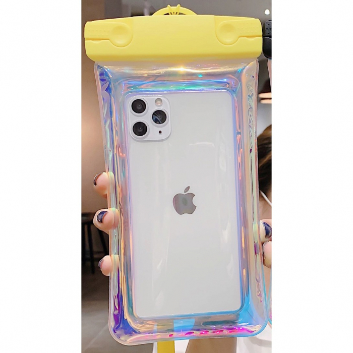 Husa subacvatica Holografica Waterproof Flippy, Snowproof, Universala, Impermeabila, cu Snur, pentru telefon sau documente, Galben [5]