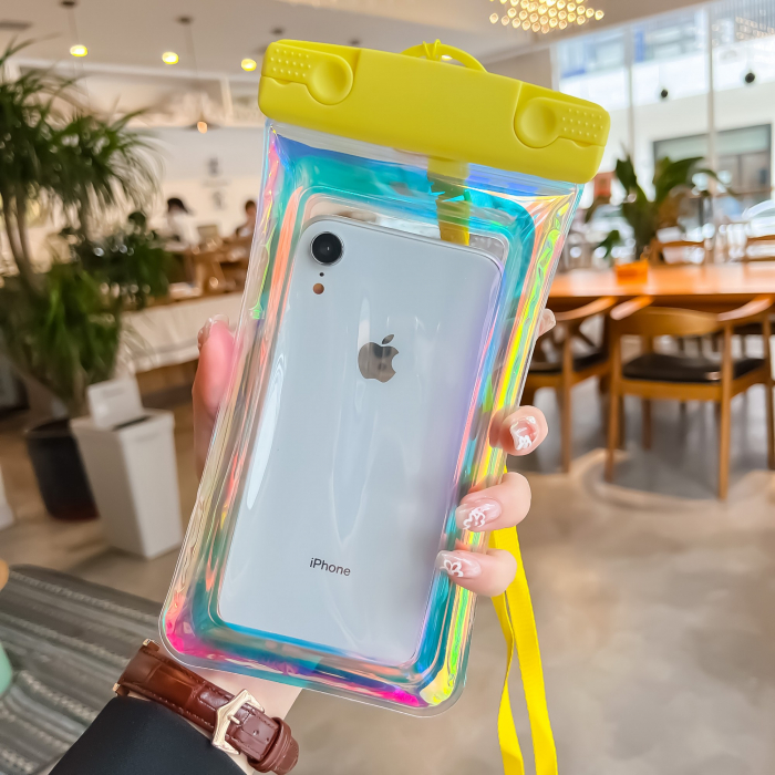 Husa subacvatica Holografica Waterproof Flippy, Snowproof, Universala, Impermeabila, cu Snur, pentru telefon sau documente, Galben [2]