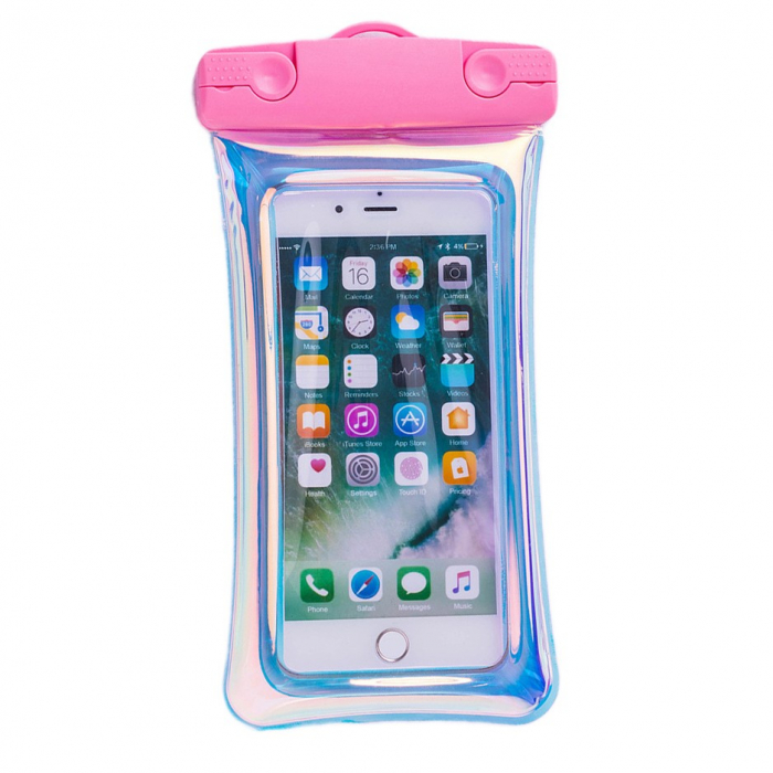 Husa subacvatica Holografica Waterproof Flippy, Snowproof, Universala, Impermeabila, cu Snur, pentru telefon sau documente, Roz [1]
