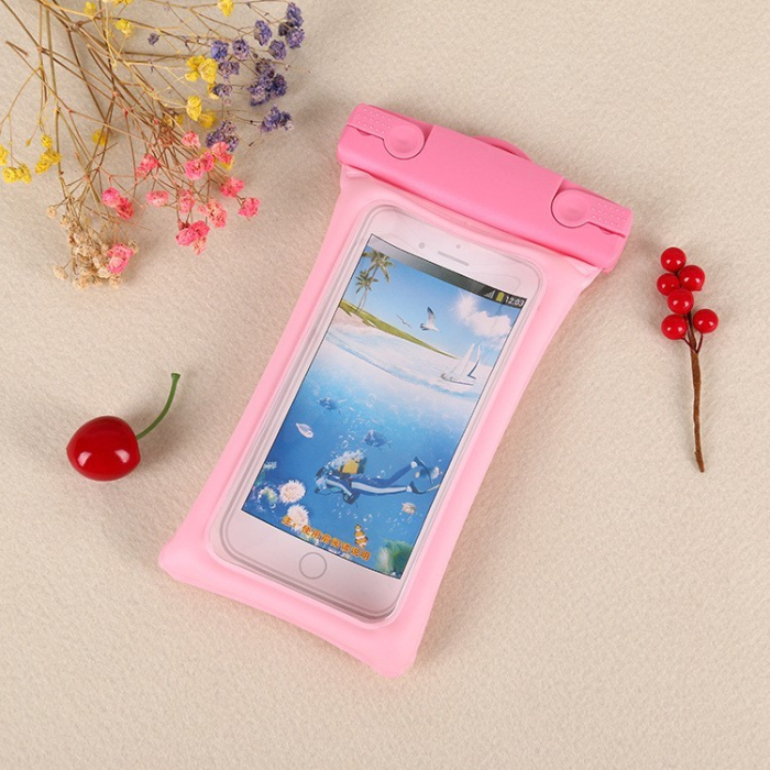Husa subacvatica Matte Cushion Waterproof Flippy, Snowproof, Universala, cu Snur, pentru telefon sau documente, Roz [4]