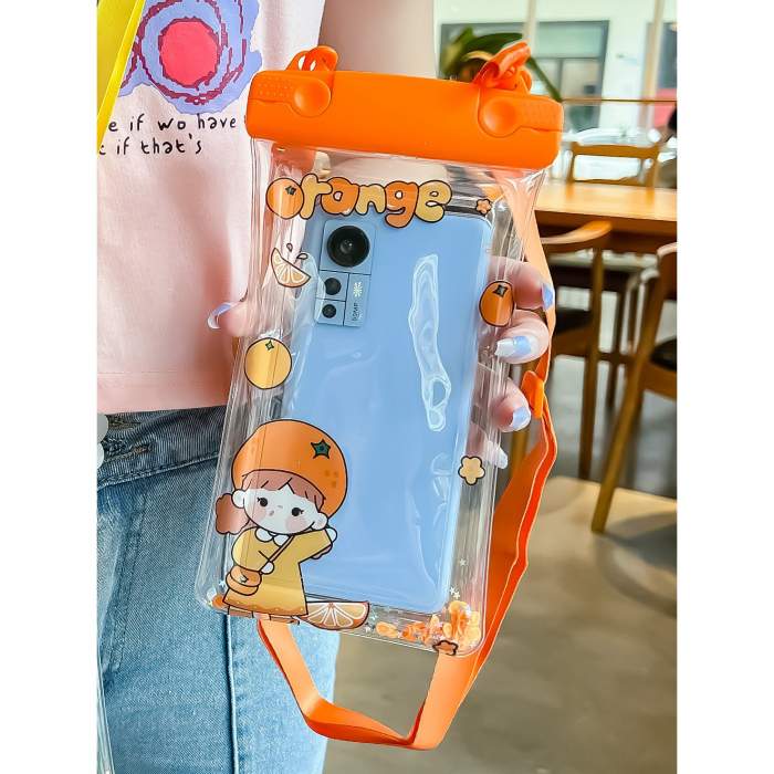 Husa subacvatica Waterproof Flippy, Snowproof, Universala, Impermeabila, pentru telefon sau documente, cu snur, Orange Girl, Portocaliu [4]