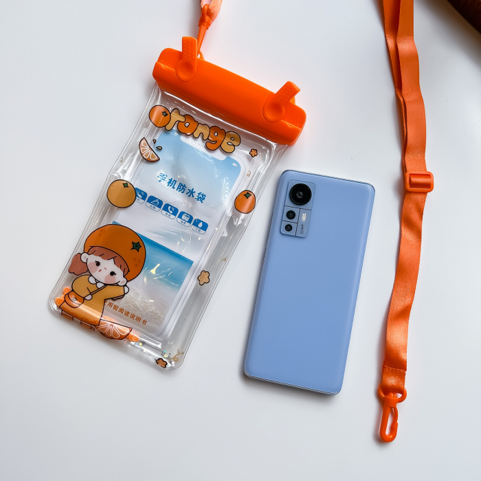 Husa subacvatica Waterproof Flippy, Snowproof, Universala, Impermeabila, pentru telefon sau documente, cu snur, Orange Girl, Portocaliu [3]