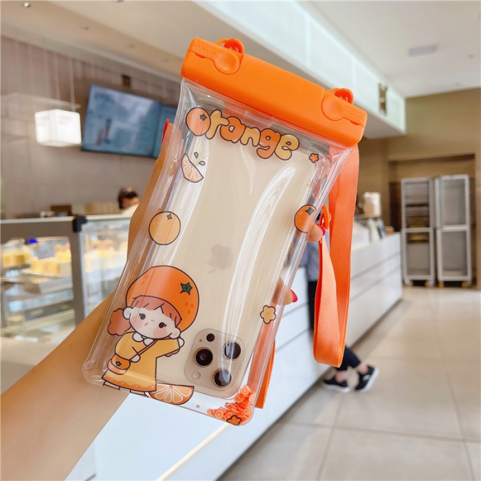 Husa subacvatica Waterproof Flippy, Snowproof, Universala, Impermeabila, pentru telefon sau documente, cu snur, Orange Girl, Portocaliu [5]