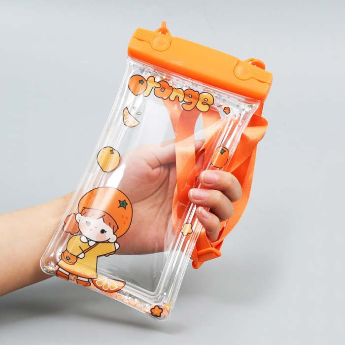 Husa subacvatica Waterproof Flippy, Snowproof, Universala, Impermeabila, pentru telefon sau documente, cu snur, Orange Girl, Portocaliu [6]