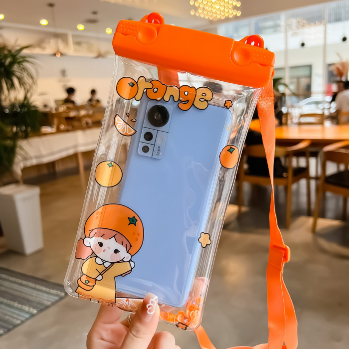 Husa subacvatica Waterproof Flippy, Snowproof, Universala, Impermeabila, pentru telefon sau documente, cu snur, Orange Girl, Portocaliu [2]