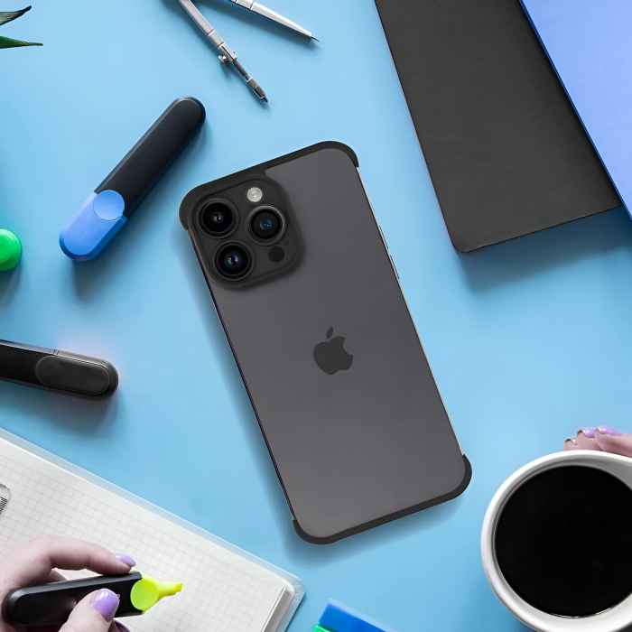 Husa TPU Edgeless Compatibila cu iPhone 15 Pro, Flippy, Protectie pentru Colturi si Camera, Aliaj, Antisoc, Antizgariere, Negru Mat [5]