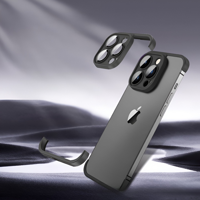 Husa TPU Edgeless Compatibila cu iPhone 15 Pro, Flippy, Protectie pentru Colturi si Camera, Aliaj, Antisoc, Antizgariere, Negru Mat [3]