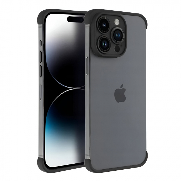 Husa TPU Edgeless Compatibila cu iPhone 15 Pro, Flippy, Protectie pentru Colturi si Camera, Aliaj, Antisoc, Antizgariere, Negru Mat [10]