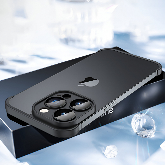 Husa TPU Edgeless Compatibila cu iPhone 15 Pro, Flippy, Protectie pentru Colturi si Camera, Aliaj, Antisoc, Antizgariere, Negru Mat [4]