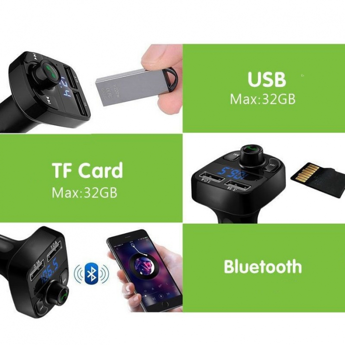 Lichidare Incarcator Auto cu MP3 Player, Flippy, Bluetooth 5.0, 5V, 2 x USB, Type C, Negru [8]