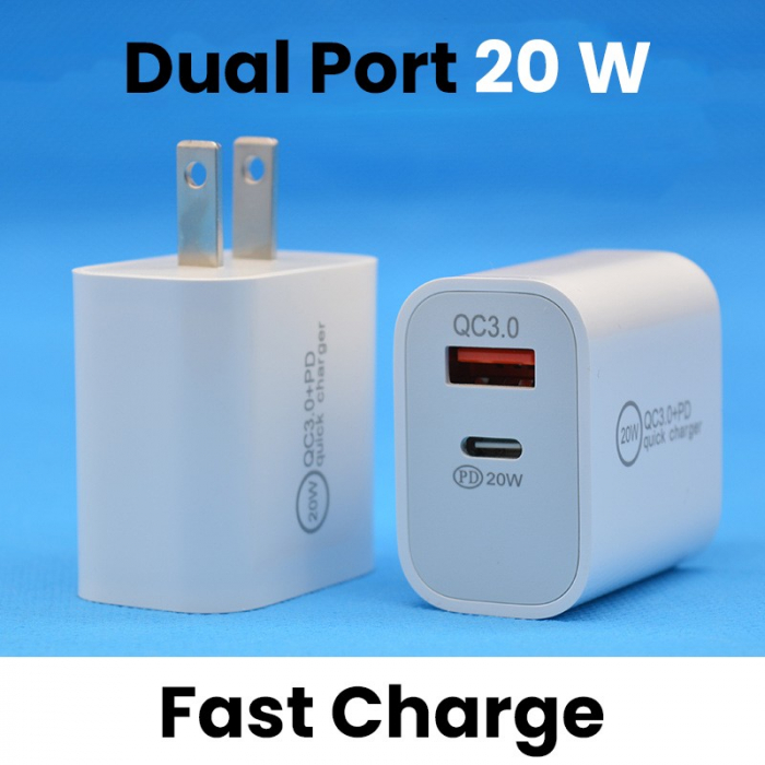 Incarcator Fast Charging QC 3.0, Flippy, Dual Port USB-A si USB-C cu Cap de Incarcare Standard European, 20 W, fara Cablu, Alb [3]