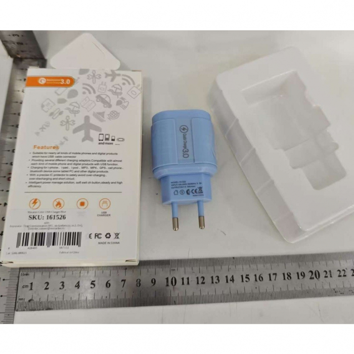 Incarcator Rapid QC3.0, Flippy, 3 Porturi USB, 2.1A, 18W, din ABS, Protectie Supraincalzire, Gama Macarons, Albastru [2]