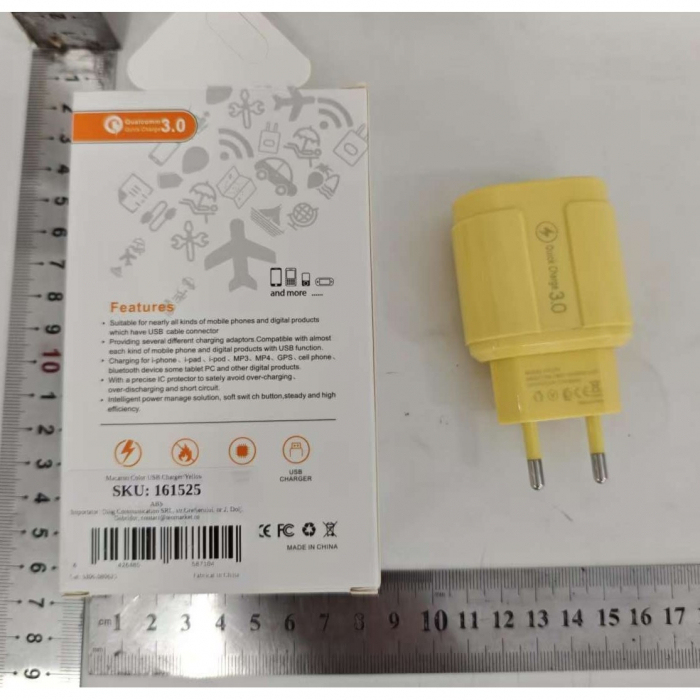 Incarcator Rapid QC3.0, Flippy, 3 Porturi USB, 2.1A, 18W, din ABS, Protectie Supraincalzire, Gama Macarons, Galben [2]