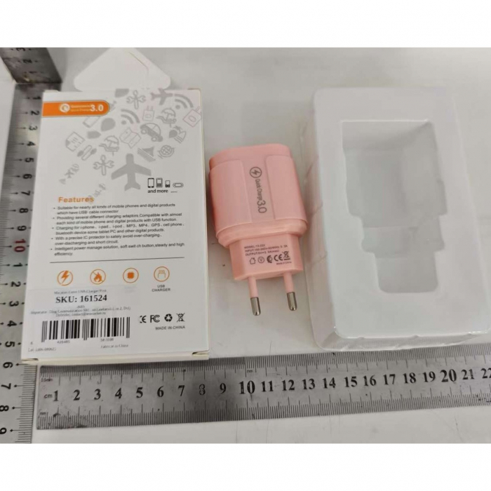 Incarcator Rapid QC3.0, Flippy, 3 Porturi USB, 2.1A, 18W, din ABS, Protectie Supraincalzire, Gama Macarons, Roz [2]