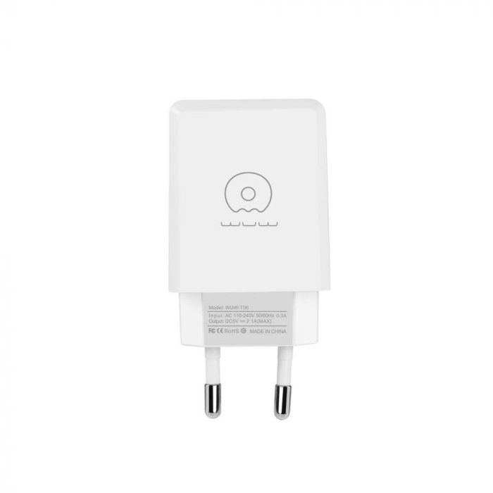 Incarcator Retea 2.1A 2USB + Cablu Micro-USB T06 Flippy Blister, Alb [6]