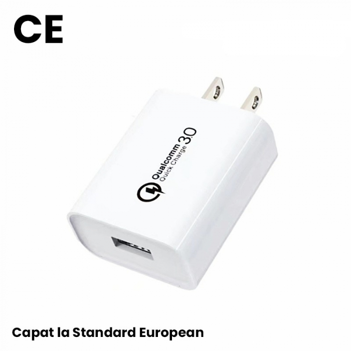 Incarcator Retea Fast Charge 5V3A, Flippy, Capat STANDARD EUROPEAN QC 3.0, 18W, Fara Cablu, Alb [2]