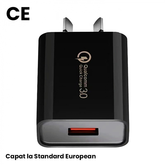 Incarcator Retea Fast Charge 5V3A, Flippy, Capat STANDARD EUROPEAN QC 3.0, 18W, Fara Cablu, Negru [4]
