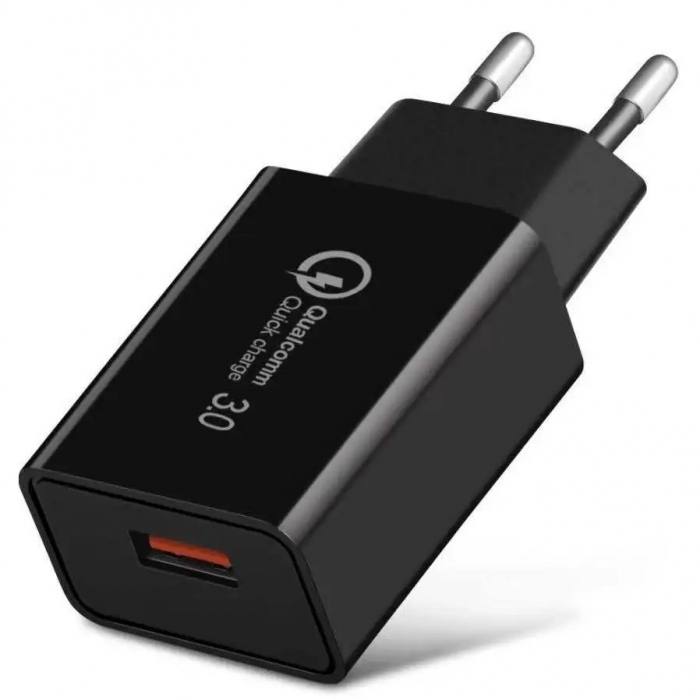 Incarcator Retea Fast Charge 5V3A, Flippy, Capat STANDARD EUROPEAN QC 3.0, 18W, Fara Cablu, Negru [1]