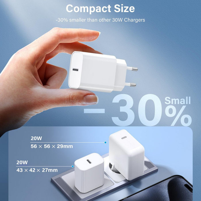 Incarcator Retea Fast Charge, Flippy, Incarcator Standard European Power Delivery 20 W, Compatibil cu iPhone 8-14, Alb [4]