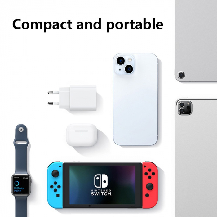 Incarcator Retea Fast Charge, Flippy, Incarcator Standard European Power Delivery 20 W, Compatibil cu iPhone 8-14, Alb [6]