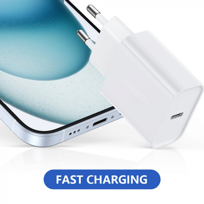 Incarcator Retea Fast Charge, Flippy, Incarcator Standard European Power Delivery 20 W, Compatibil cu iPhone 8-14, Alb [5]