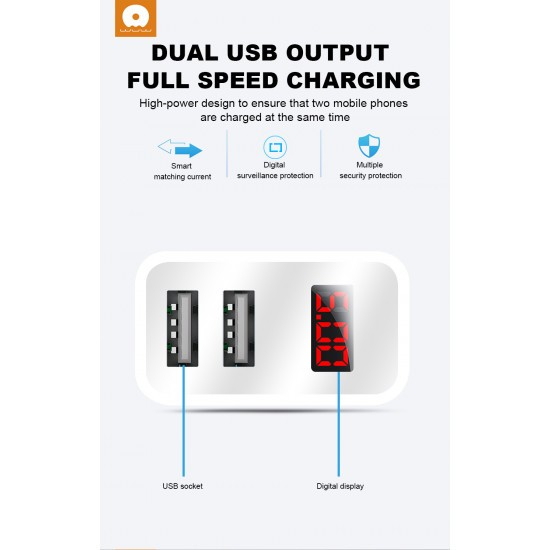 Incarcator Retea Flippy, 2.4A, 2 porturi USB, cu afisaj led WUW-C82, Alb [3]