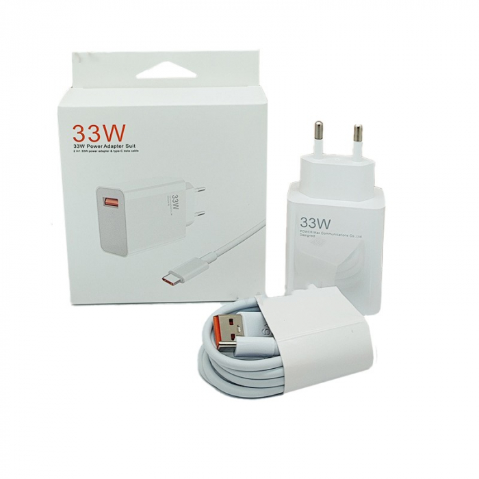 Lichidare Incarcator Retea Super Charge pentru Telefon, Flippy, 33W Standard UE, Port USB-B cu Cablu TYPE-C de 1m Inclus, Alb [1]