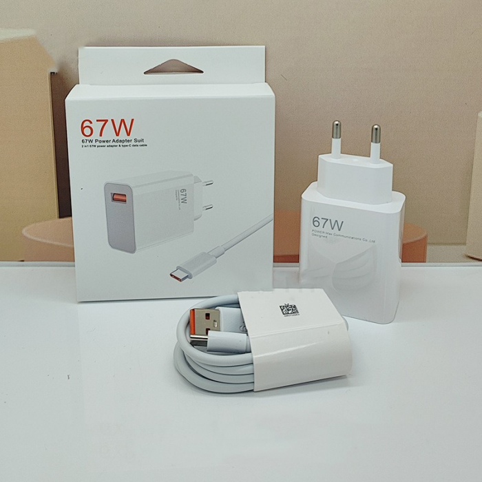 *LICHIDARE STOC* Incarcator Retea Super Charge pentru Telefon, Flippy, 67W Standard UE, Port USB-B cu Cablu TYPE-C de 1m Inclus, Alb [2]