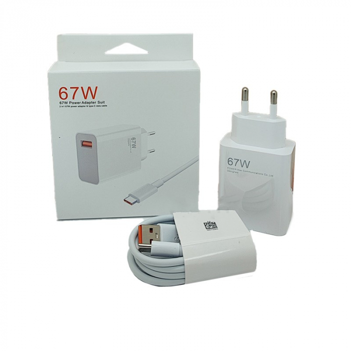 *LICHIDARE STOC* Incarcator Retea Super Charge pentru Telefon, Flippy, 67W Standard UE, Port USB-B cu Cablu TYPE-C de 1m Inclus, Alb [1]