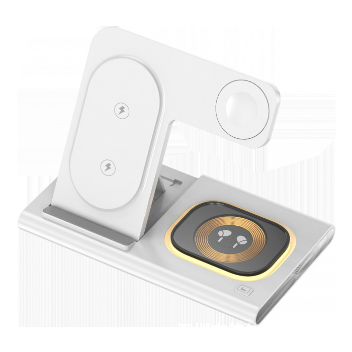 Incarcator Wireless 3 in 1 Fast Charger, Flippy, Compatibil cu Apple iPhone, iWatch, AirPods, New Design, 15W, 16.5 x 14 x 9.5 cm, Alb [2]