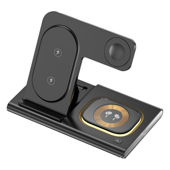 Incarcator Wireless 3 in 1 Fast Charger, Flippy, Compatibil cu Apple iPhone, iWatch, AirPods, New Design, 15W, 16.5 x 14 x 9.5 cm, Negru [5]