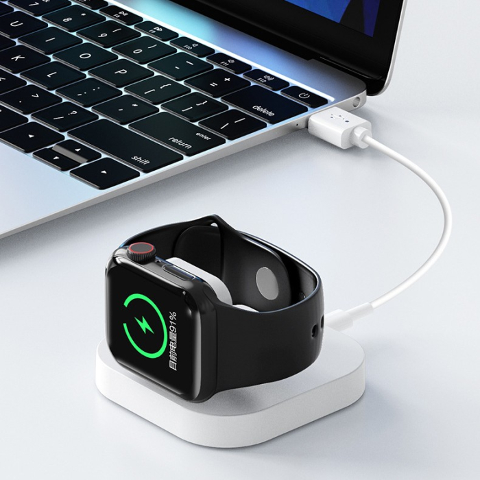 Incarcator Wireless pentru Smart iWatch, Flippy, Compatibil cu Apple iWatch 1/9, Magnetic Charger, Interfata TYPE-C, 3W, 7.5 x 7.5 x 1.2 cm, Pliabil, Alb [6]