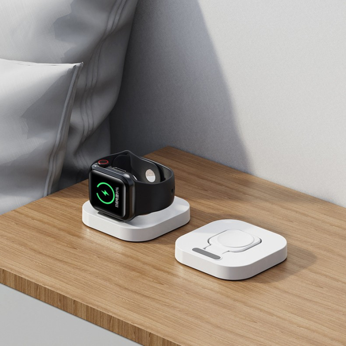 Incarcator Wireless pentru Smart iWatch, Flippy, Compatibil cu Apple iWatch 1/9, Magnetic Charger, Interfata TYPE-C, 3W, 7.5 x 7.5 x 1.2 cm, Pliabil, Alb [7]